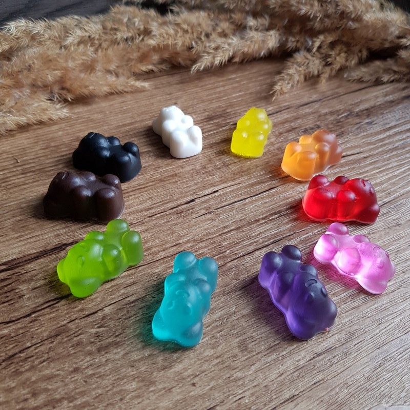 Lot de 10 magnets bonbons ours en résine, coloris au choix
