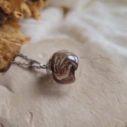 Collier souvenir sphère en verre de 2 cm. Collier souvenir mèche de cheveux, poils d'animaux, plumes, crins...