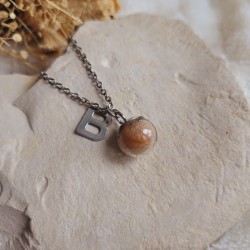 Collier souvenir sphère en verre de 1.4 cm. Collier souvenir mèche de cheveux, poils d'animaux, plumes, crins...