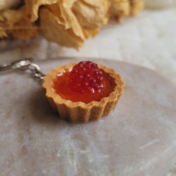 Porte-clé tarte ronde abricot et framboise.