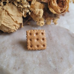Pin's biscuit carré en résine.
