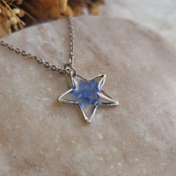 Pendentif étoile fleur séchée de Bleuet.