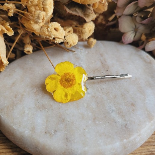 Épingle à cheveux fleur séchée de Bouton d'Or.