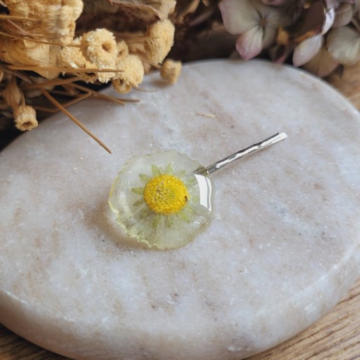 Épingle à cheveux fleur séchée de Pâquerette.