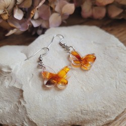 Boucles d'oreilles papillons en résine et fleurs séchées d'Immortelle