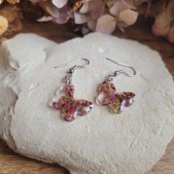 Boucles d'oreilles papillons en résine et fleurs séchées de Bruyère.