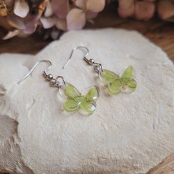 Boucles d'oreilles papillons en résine et feuilles séchées de Fougère