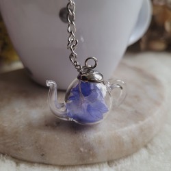 Boule à thé pendentif théière verre et fleur de Bleuet