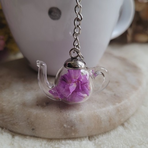 Boule à thé pendentif théière fleurs séchées de Statices