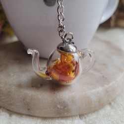 Boule à thé pendentif théière verre et fleur d'Immortelle.