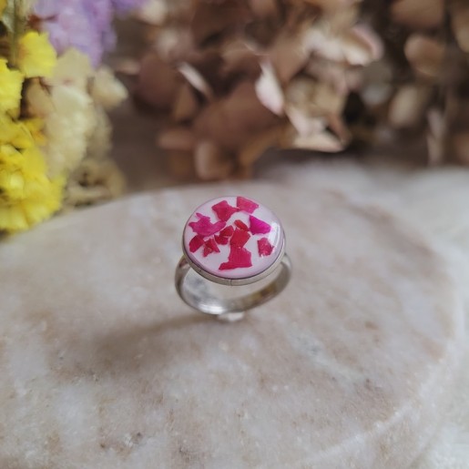 Bague en acier inoxydable et fleur séchée de pétale de Rose