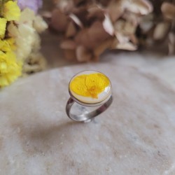 Bague en acier inoxydable et fleur séchée de pétale de Bouton d'Or