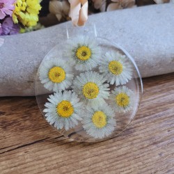 Boule de Noël en résine et fleurs séchées de Pâquerette.