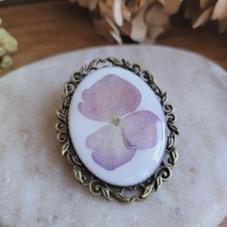 Broche vintage fleur séchée d'Hortensia.