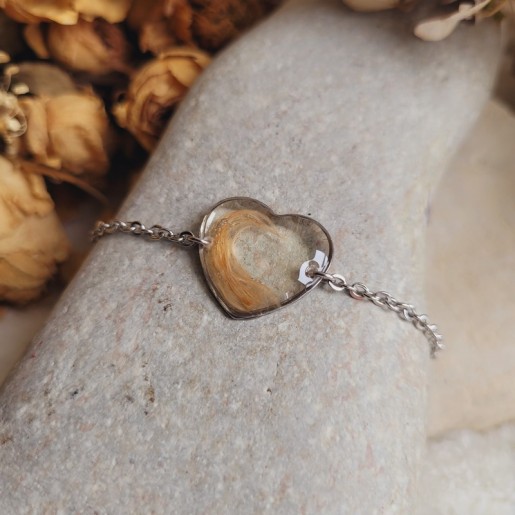 Bracelet souvenir, pendentif coeur en acier inoxydable avec mèche de cheveux, poils d'animaux, plumes, crins, fleurs séchées...