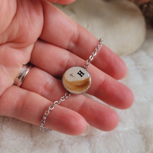 Bracelet souvenir, pendentif rond en acier inoxydable avec mèche de cheveux, poils d'animaux, plumes, crins, fleurs séchées...