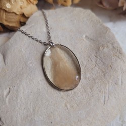 Collier souvenir, pendentif ovale en acier inoxydable avec mèche de cheveux, poils d'animaux, plumes, crins, fleurs séchées...