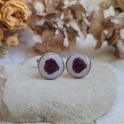 Boutons de manchette fleurs séchées d'Oeillet de Poète.