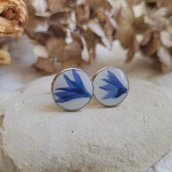Boutons de manchette fleurs séchées de Bleuet.