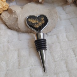 Bouchon de bouteille réutilisable, coeur avec fleur séchée de Muguet.