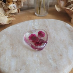 Worry Stones / Anti-Stress coeur en résine et fleurs séchées d'Oeillet de Poète.