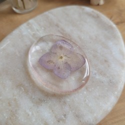 Worry Stones / Anti-Stress ovale en résine et fleurs séchées d'Hortensia.
