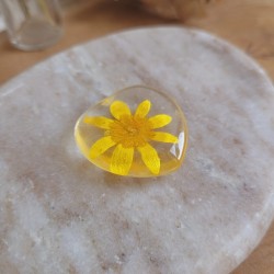 Worry Stones / Anti-Stress coeur en résine et fleur séchée de Ficaire.