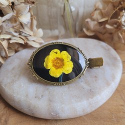 Pince à cheveux en laiton et fleur séchée de Bouton d'Or.