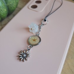 Bijoux de téléphone pendentif rond avec fleur séchée de Spirée