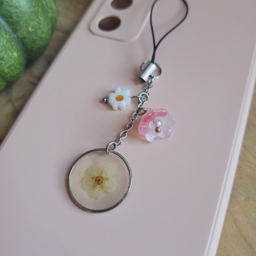 Bijoux de téléphone pendentif rond avec fleur séchée de Spirée.