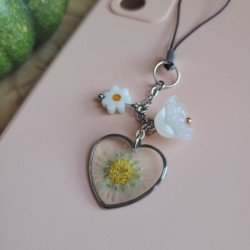 Bijoux de téléphone pendentif goutte avec fleur séchée de Pâquerette.