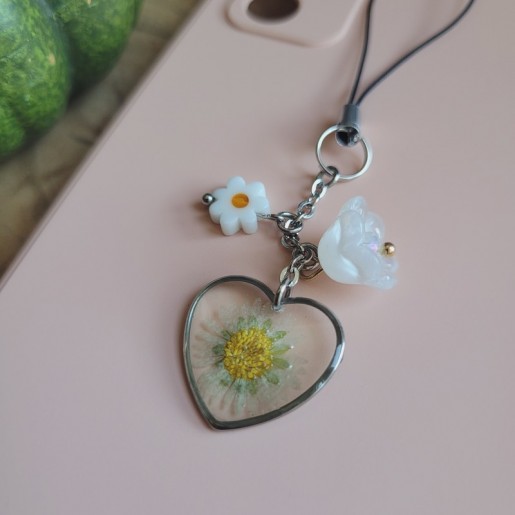 Bijoux de téléphone pendentif goutte avec fleur séchée de Pâquerette.