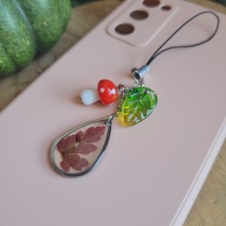 Bijoux de téléphone pendentif goutte avec feuille séchée de Géranium.