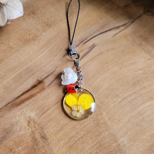 Bijoux de téléphone pendentif rond avec fleur séchée de Bouton d'Or