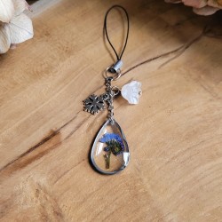 Bijoux de téléphone pendentif goutte avec fleur séchée de Myosotis.