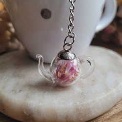 Boule à thé pendentif théière verre et fleur d'Immortelle.