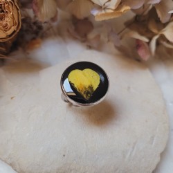 Bague en acier inoxydable et fleur séchée de pétale de Bouton d'Or