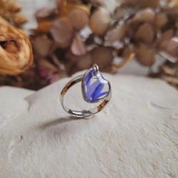 Bague fine en acier inoxydable et pendentif coeur avec fleurs séchées de Bleuet