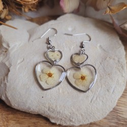 Boucles d'oreilles spéciales saint valentin, fleurs séchées de Spirée.