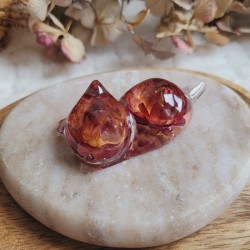 Cannelle - Figurine chat en résine et fleurs séchées d'Immortelles.