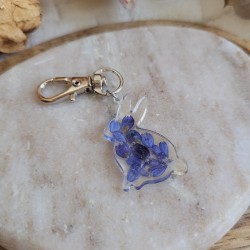 Porte-clé lapin fleuri en résine et fleurs séchées de Muscari - Collection de Pâques.