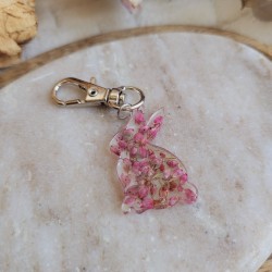 Porte-clé lapin fleuri en résine et fleurs séchées de Bruyère - Collection de Pâques.