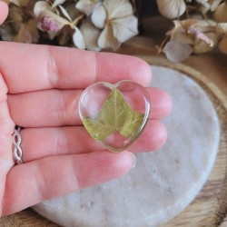 Worry Stones / Anti-Stress coeur en résine et feuille séchée de Lierre.